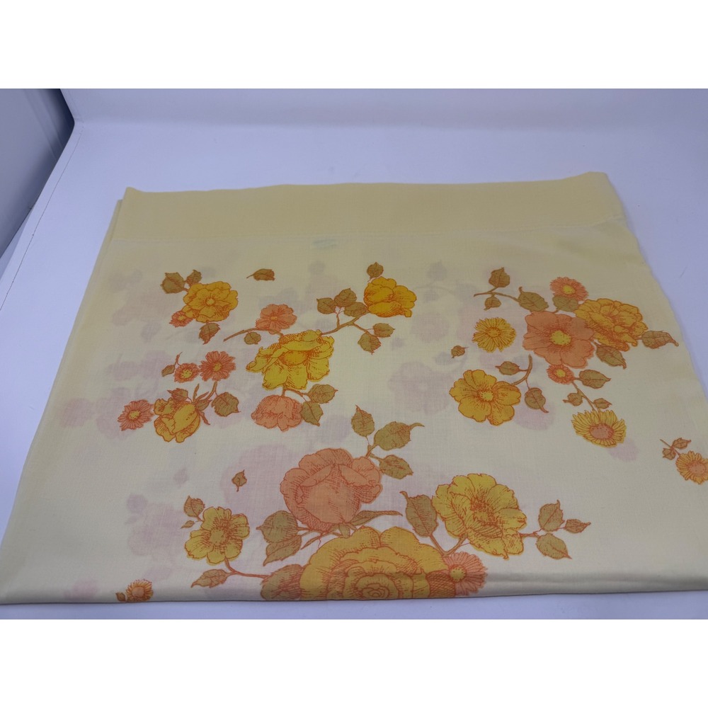 Vintage Montgomery Ward Floral Pillowcase Orange Yellow Muslin Standard 70s
